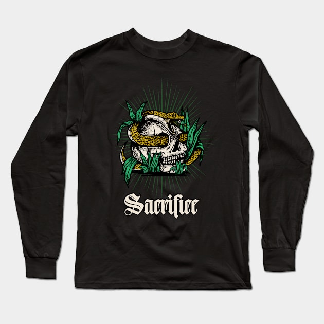 Skull And Snake Sacrifice Long Sleeve T-Shirt by Tip Top Tee's